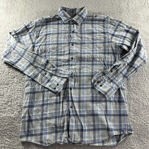Peter Millar Shirt Mens Large‎ Blue Plaid Button Up British Grey Sherbrooke